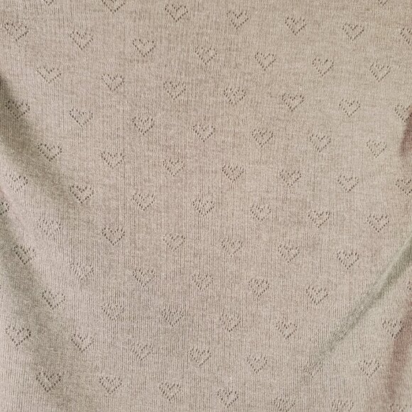 Brown Pointelle Heart Pattern Lace Trim Long Sleeve Crop Top XS - Picture 3 of 3